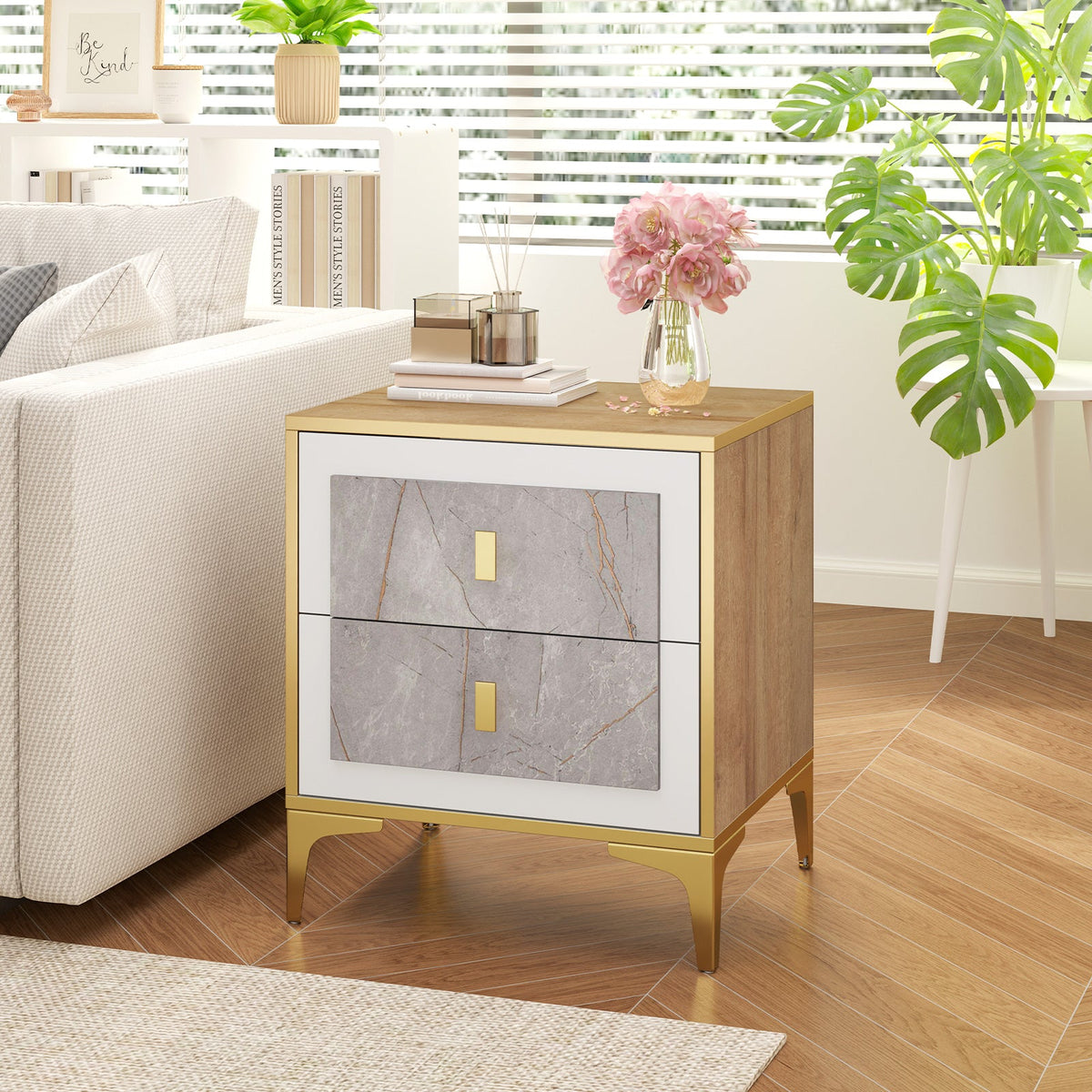 Nightstand with 2 Pull-out Drawers for Living Room Bedroom