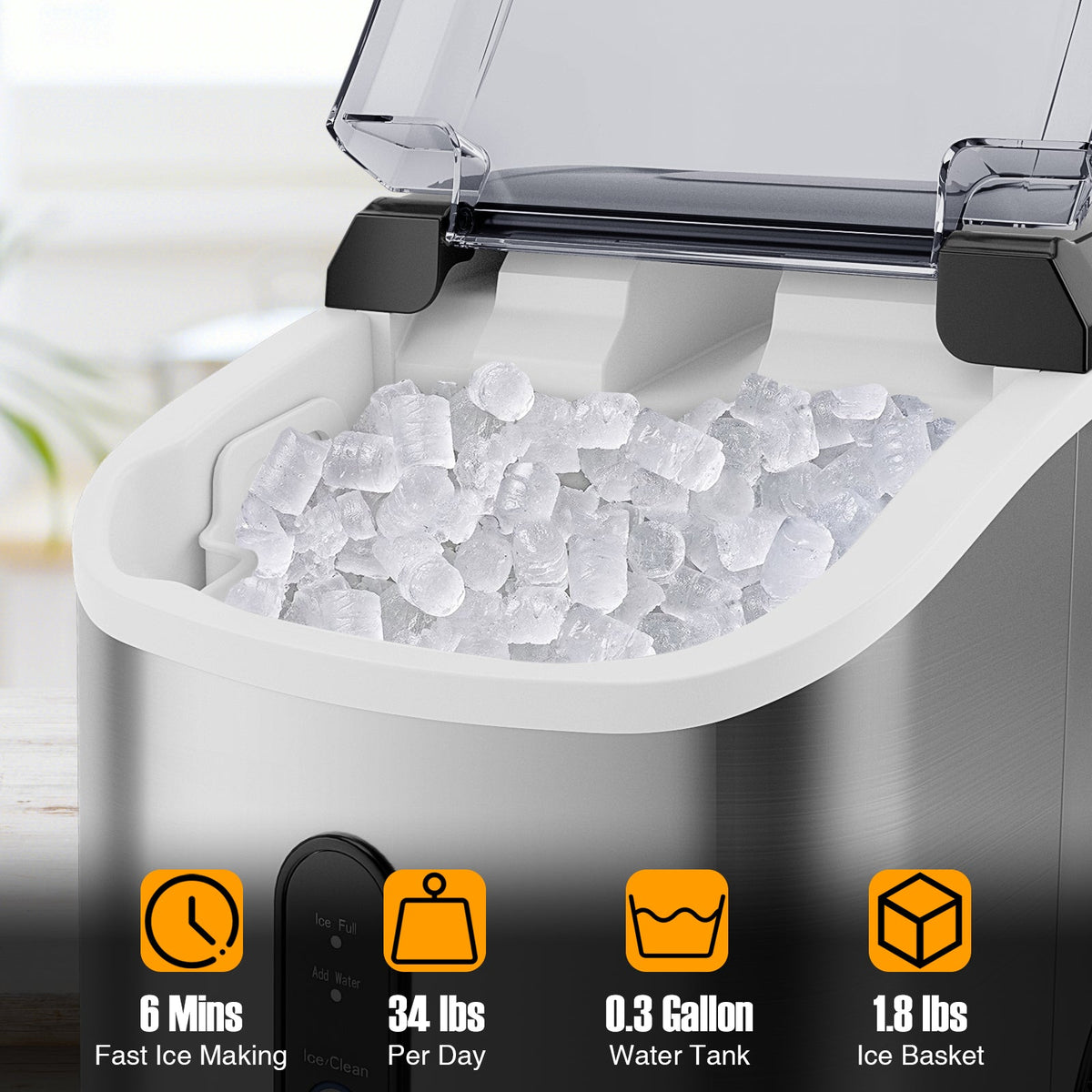 Nugget Countertop Ice Maker with Soft Chewable Pellet Ice-Silver