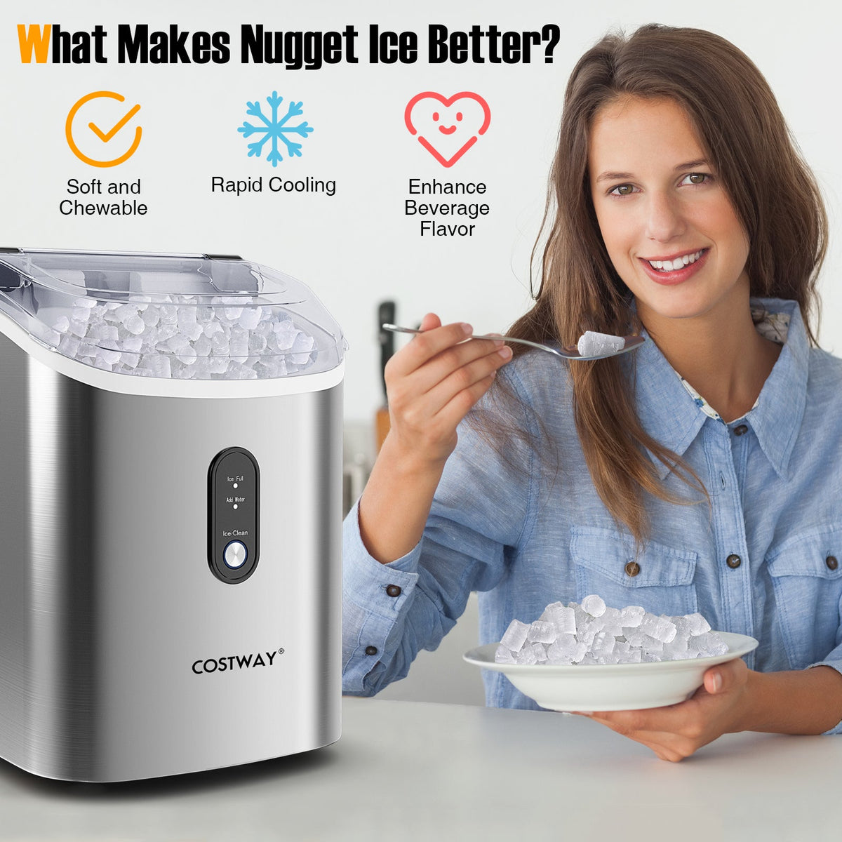 Nugget Countertop Ice Maker with Soft Chewable Pellet Ice-Silver
