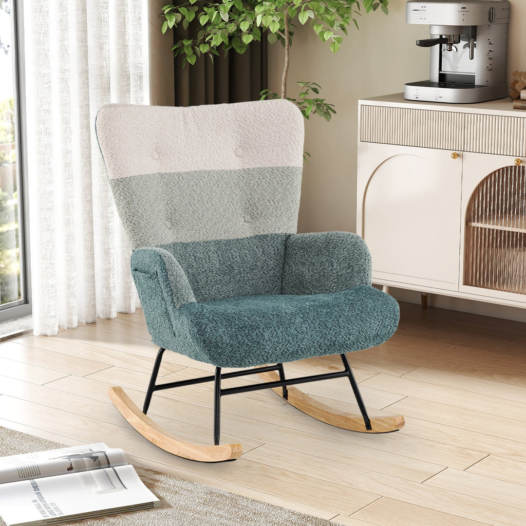 Nursery Rocking Chair with Ergonomic Armrests and High Backrest
