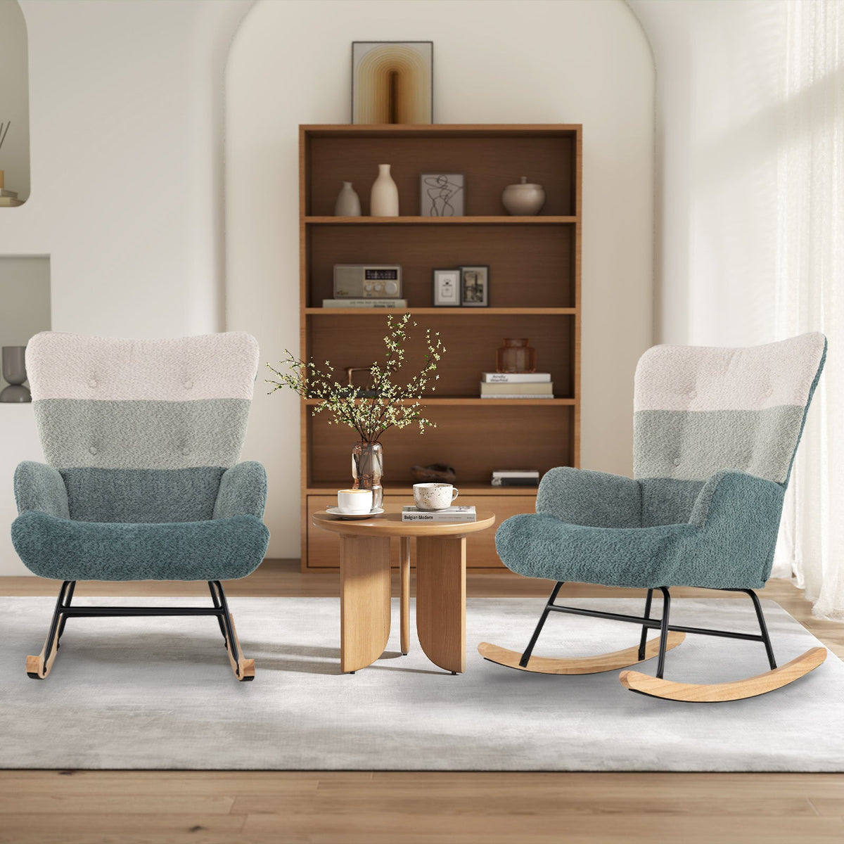 Nursery Rocking Chair with Ergonomic Armrests and High Backrest