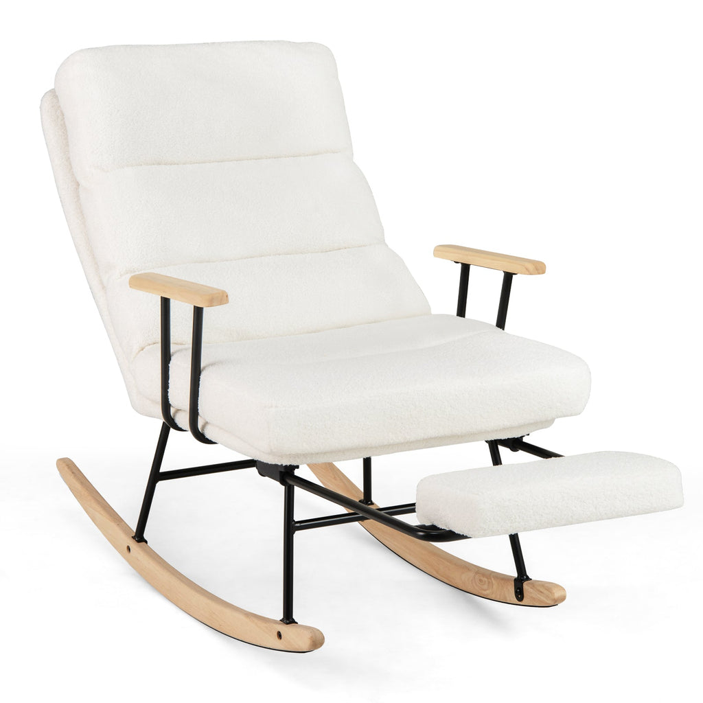 Nursery Rocking Chair Teddy Velvet Upholstered Rocking Chair-White