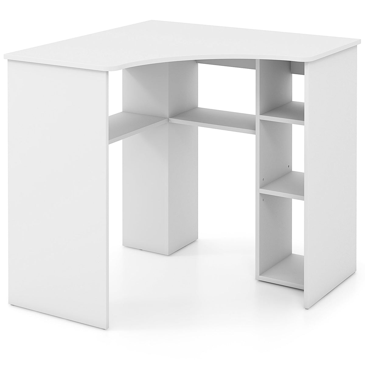 Corner Computer Desk Triangle Home Office Desk with Adjustable Shelf and Arc-Shaped Profile