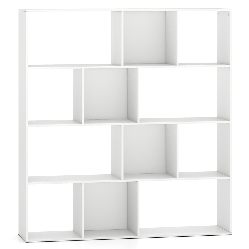 Open Shelf Bookcase 4-Tier Modern Bookshelf with 12 Storage Compartments-White