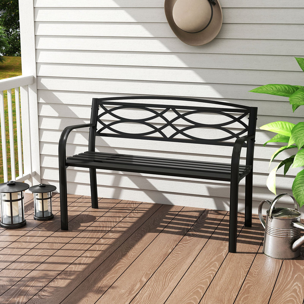 Garden Bench with Curved Armrests and Backrest-Black