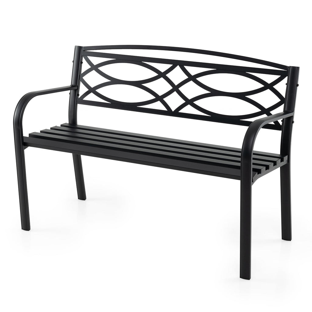 Garden Bench with Curved Armrests and Backrest-Black