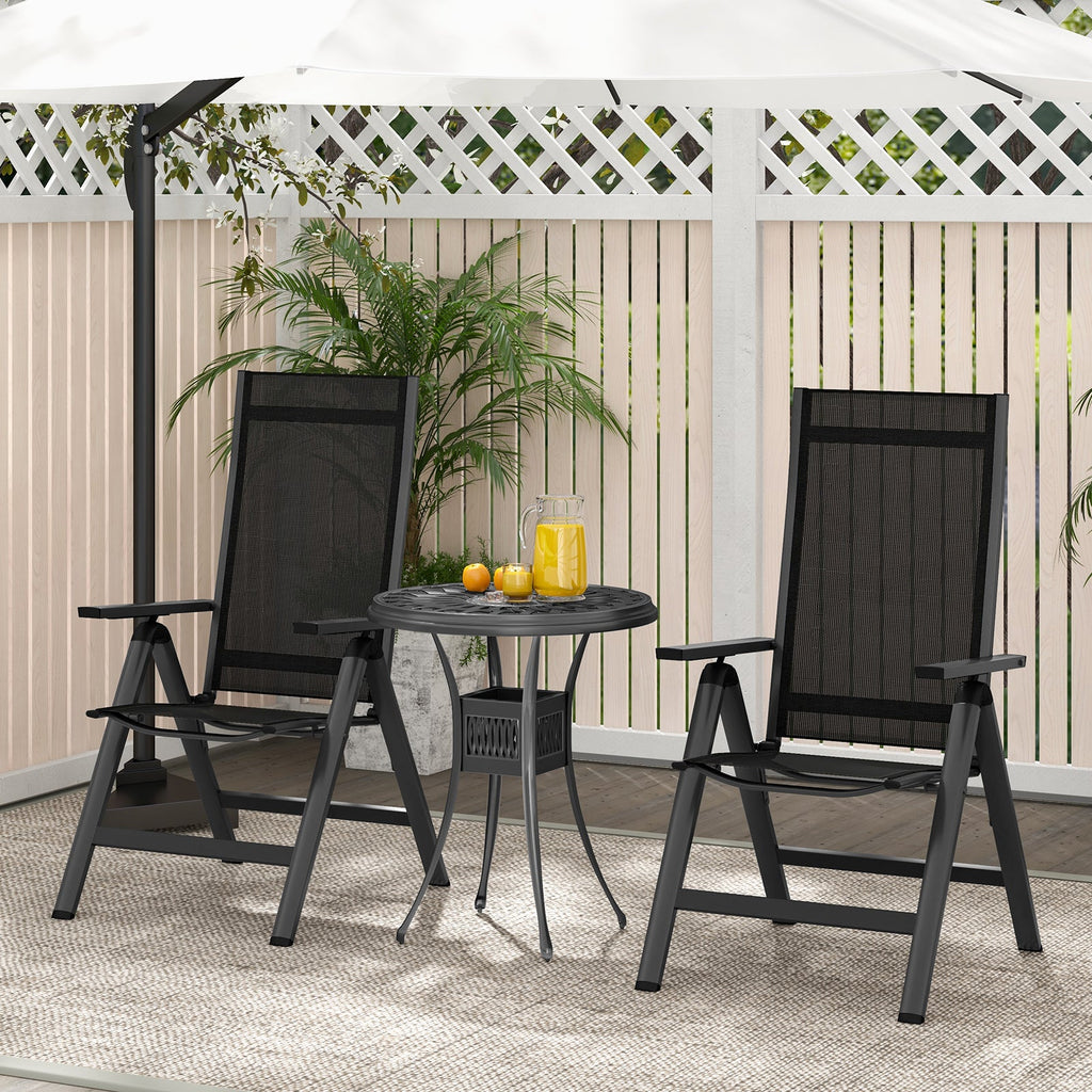 Outdoor Dining Chair with Soft Padded Seat and 7-Position Adjustable Backrest Set of 2-Black