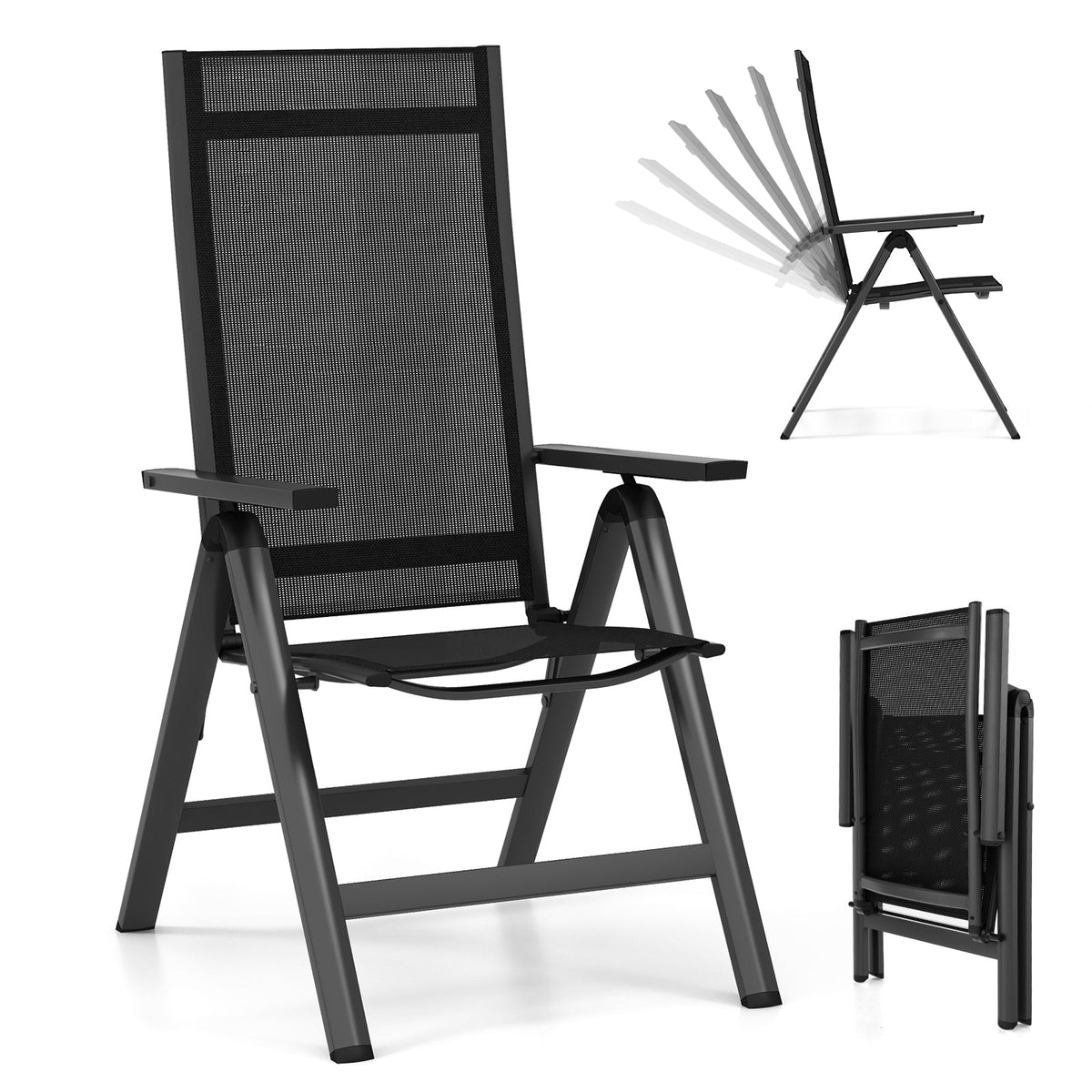 Outdoor Dining Chair with Soft Padded Seat and 7-Position Adjustable Backrest Set of 2-Black