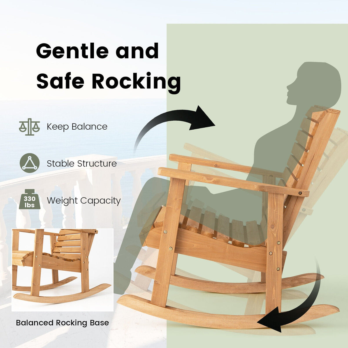 Outdoor Fir Wood Rocking Chair with High Backrest