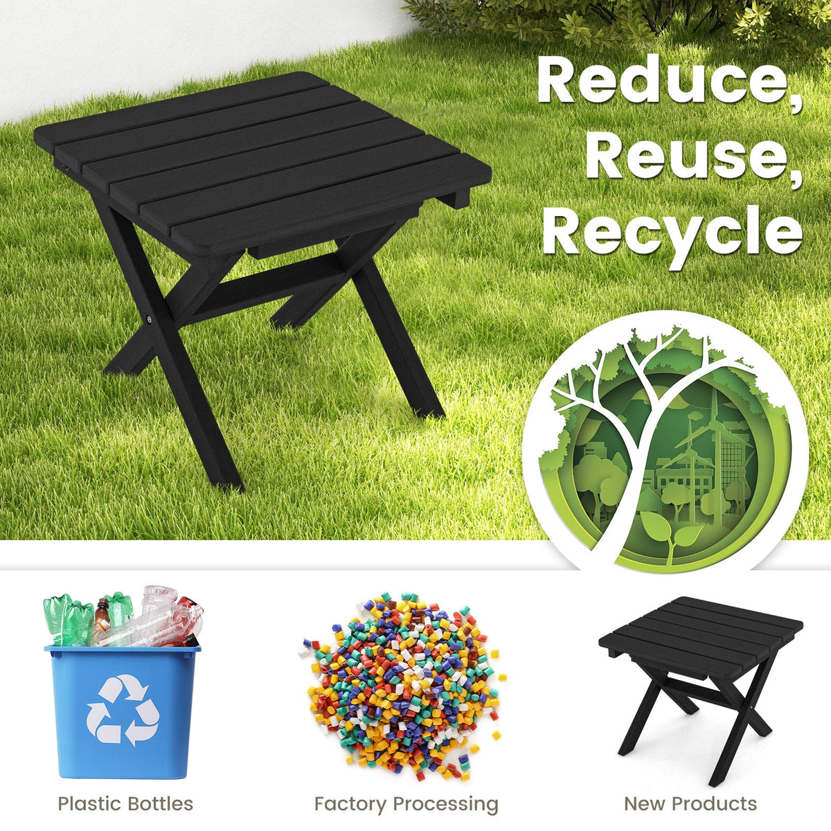 Outdoor Folding Side Table Foldable Weather-Resistant HDPE Adirondack Table