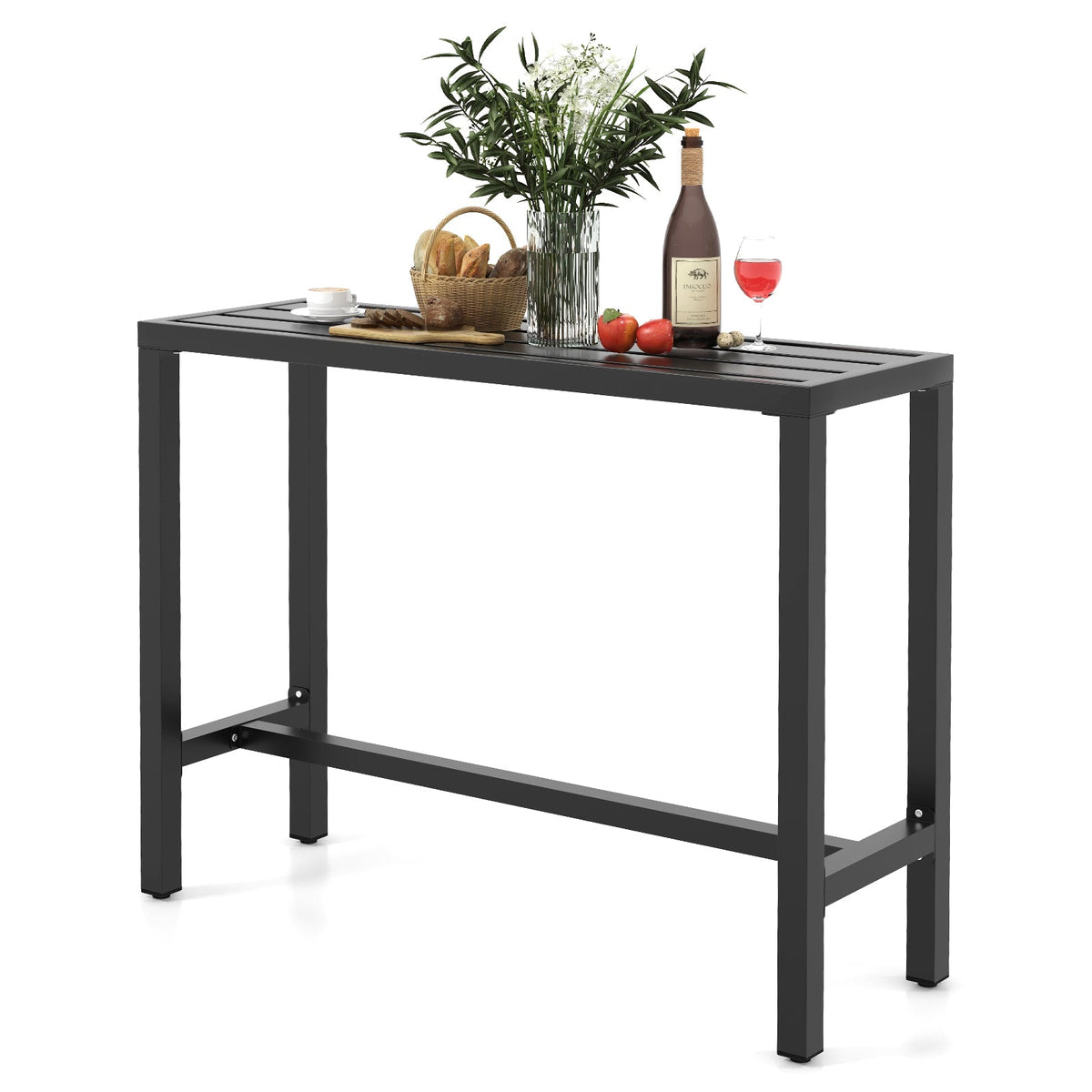 48/55 Inch Outdoor Bar Table with Waterproof Top and Heavy-duty Metal Frame