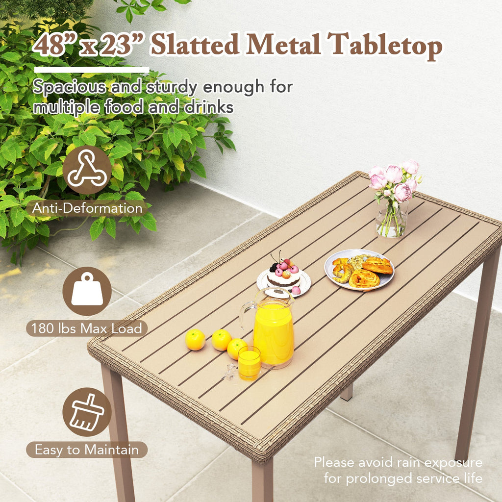 Outdoor Patio Bar Table Heavy Duty Rectangle Metal Frame-Brown