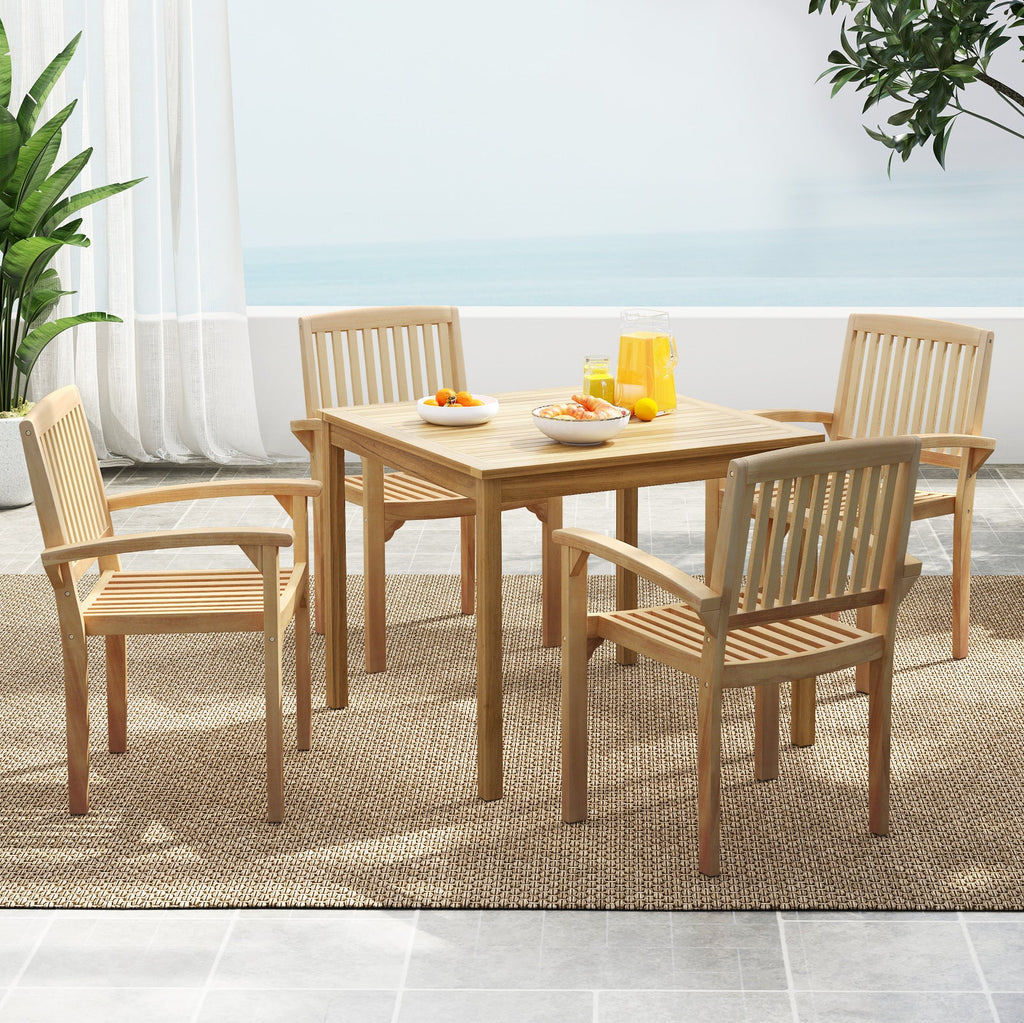 Set of 4 Outdoor Patio Chair with Slatted Seat and Curved Seat
