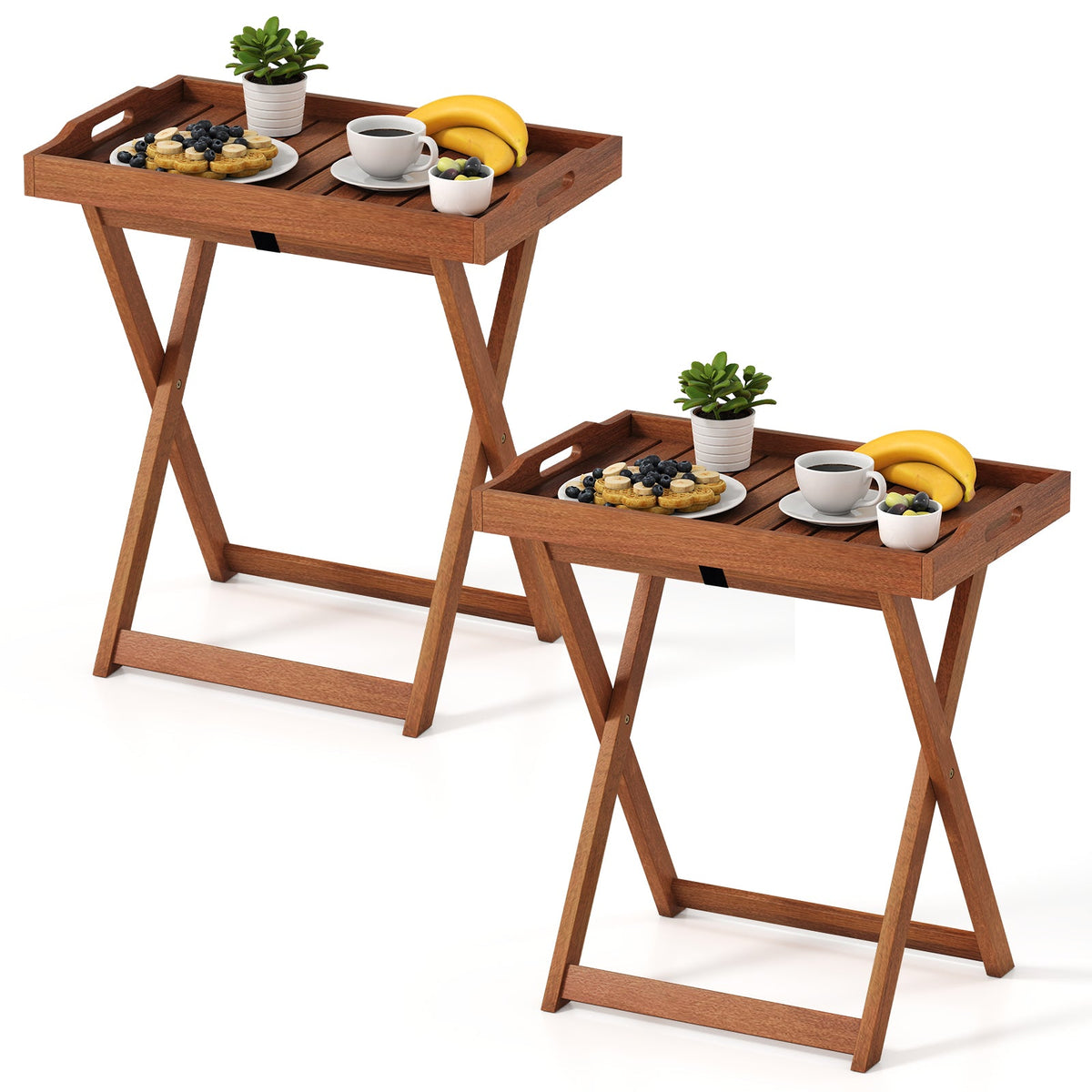 Outdoor Patio Solid Wood Tray Table with Removable Top No Assembly Required