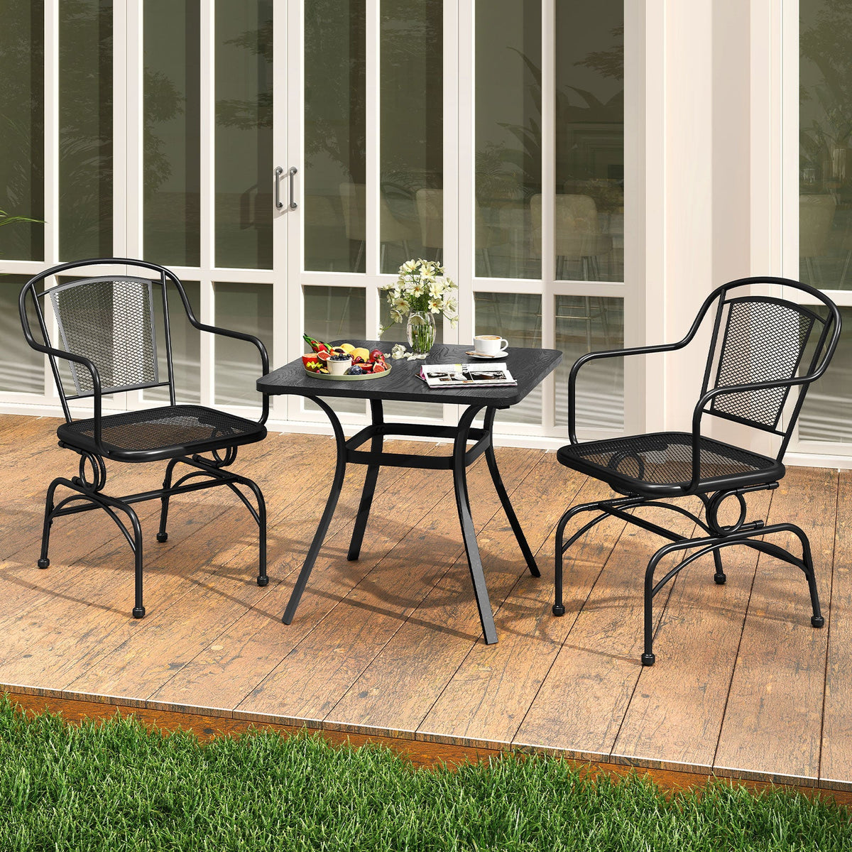 Outdoor Rocking Chair Set of 2 with Mesh Backrest and Seat for Yard-Black