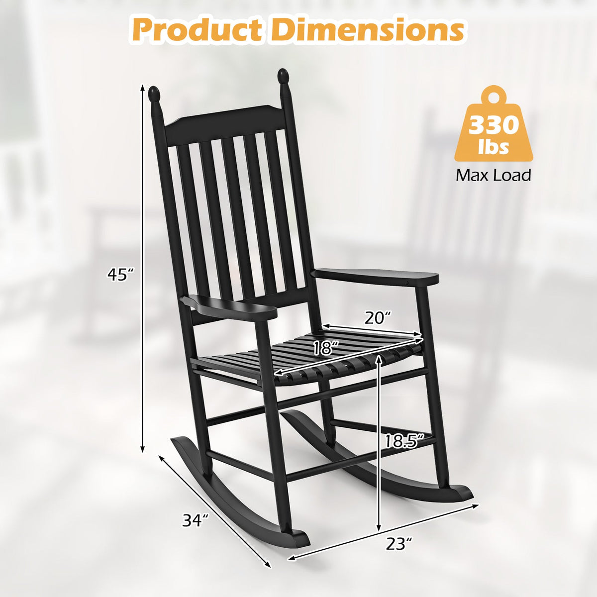 High-Back Acacia Wood Outdoor Rocking Chair with Solid Rocking Base