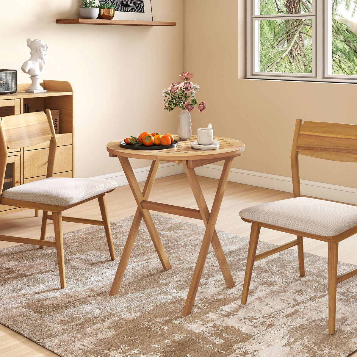 Outdoor Side Table with Slatted Tabletop and X-Shaped Structure