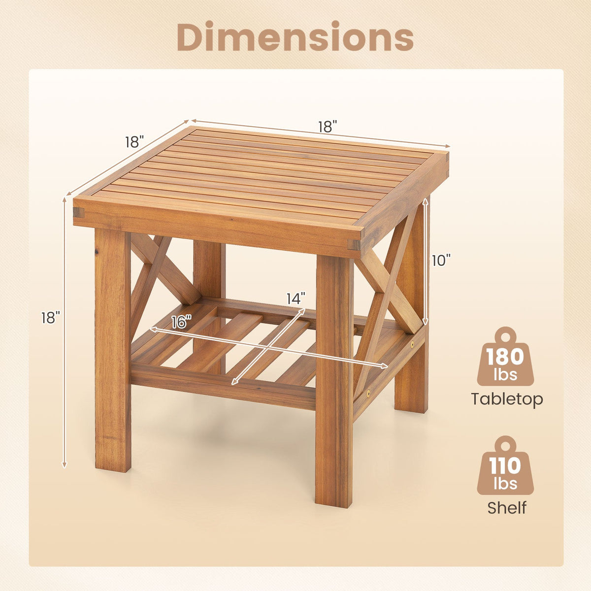 Outdoor Side Table with Storage Shelf for Small Space