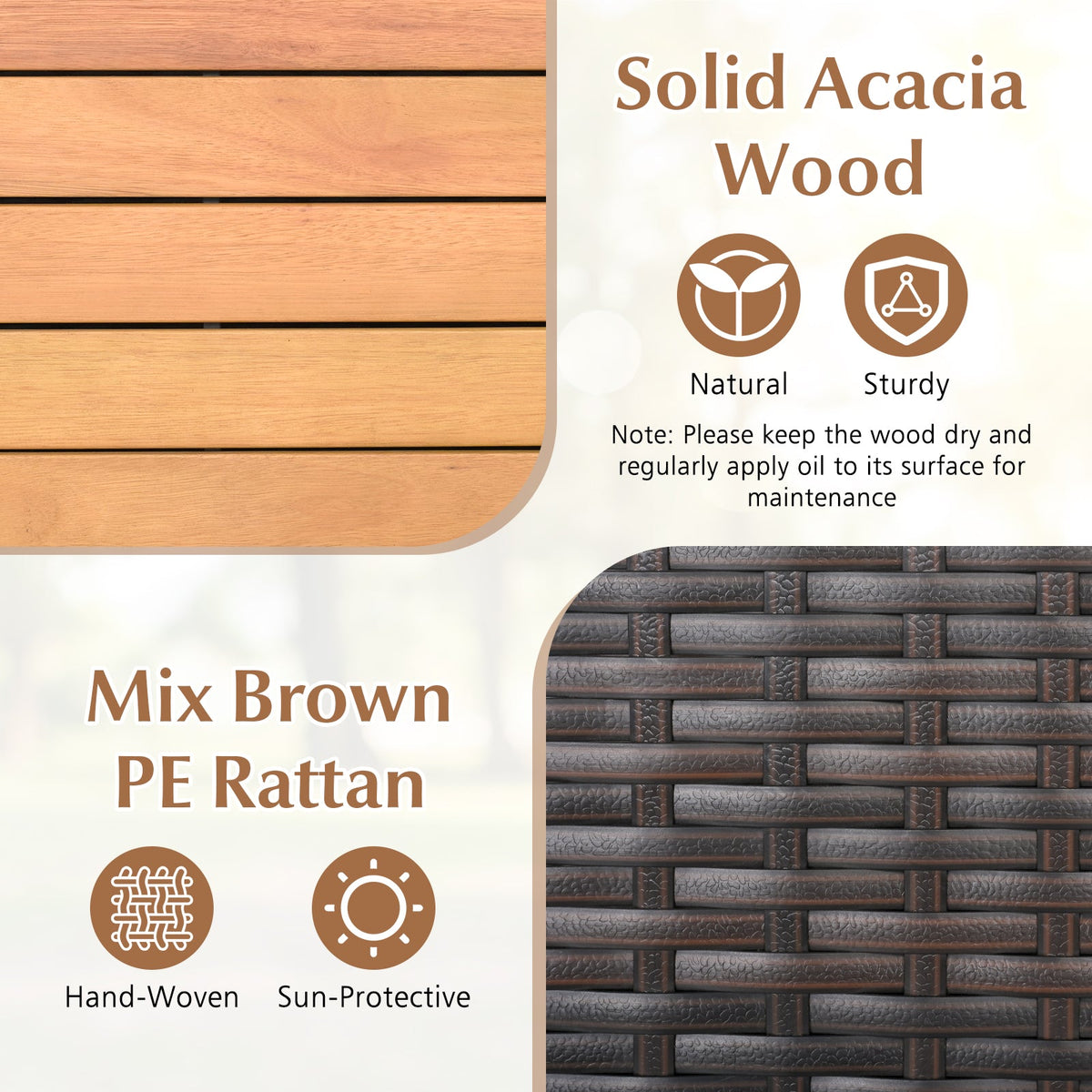 Outdoor Storage Cabinet with Acacia Wood Top and Lockable Wheels