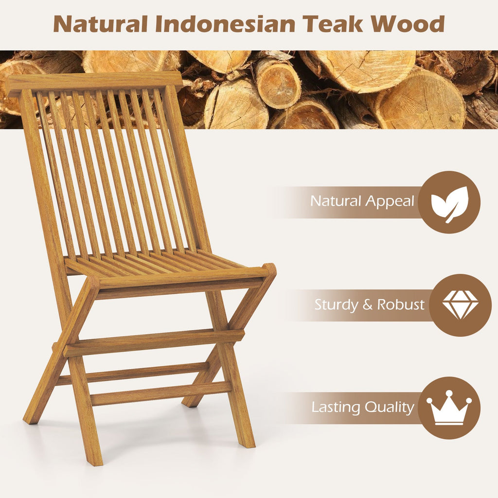 Outdoor Teak Wood Chairs Set of 2 with Slatted Seat and Backrest