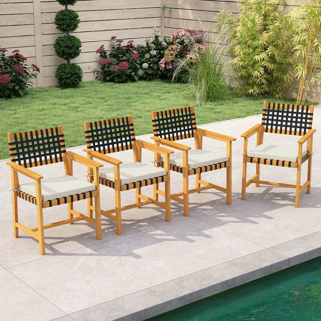 Outdoor Wooden Dining Chair Set of 2 with Armrests and Curved Back-White