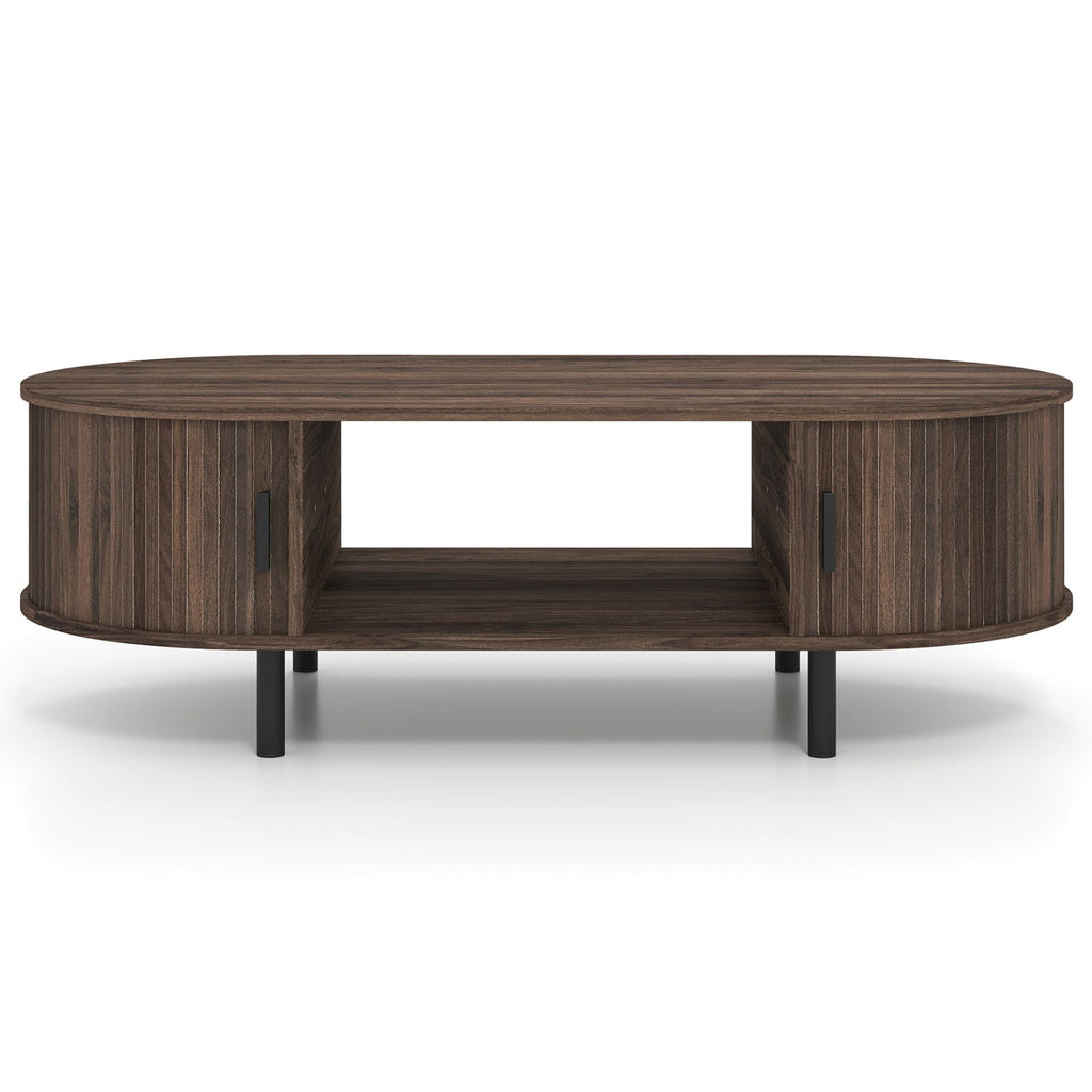 Oval Coffee Table 47.5inch Wooden Center Table with Storage