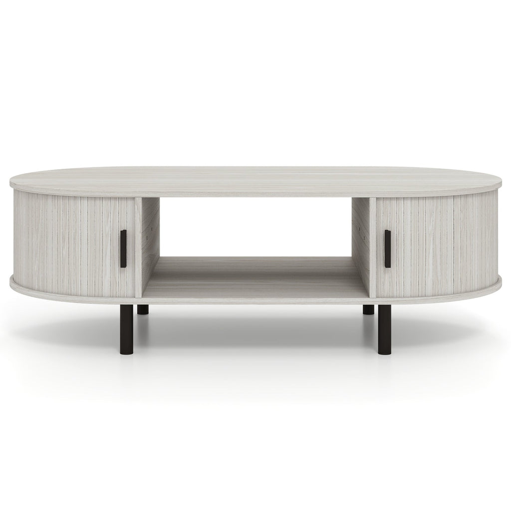 Oval Coffee Table 47.5inch Wooden Center Table with Storage