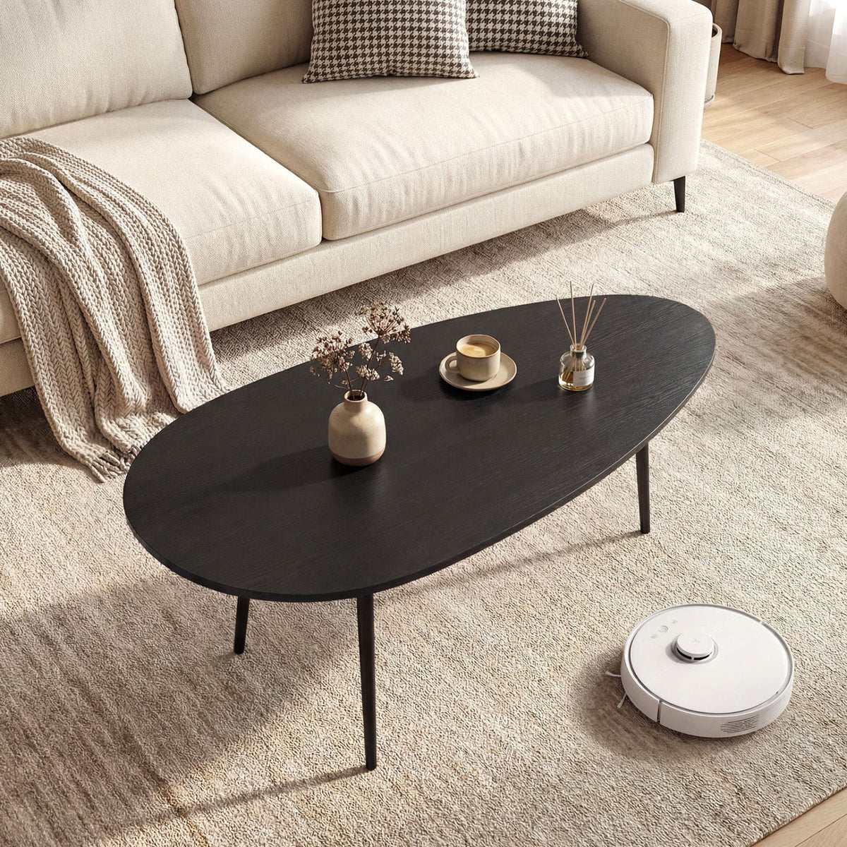 Oval Coffee Table Mid Century Center Table with Sturdy Metal Construction