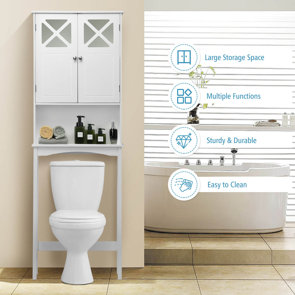 2-Door Over The Toilet Bathroom Storage Cabinet with Adjustable Shelf