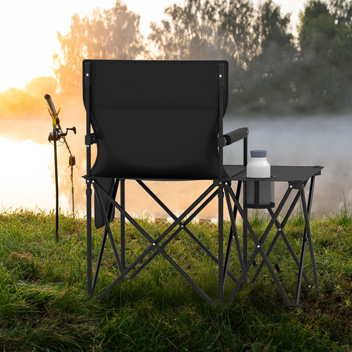Oversized Camping Chair with Side Table and 2 Storage Pockets