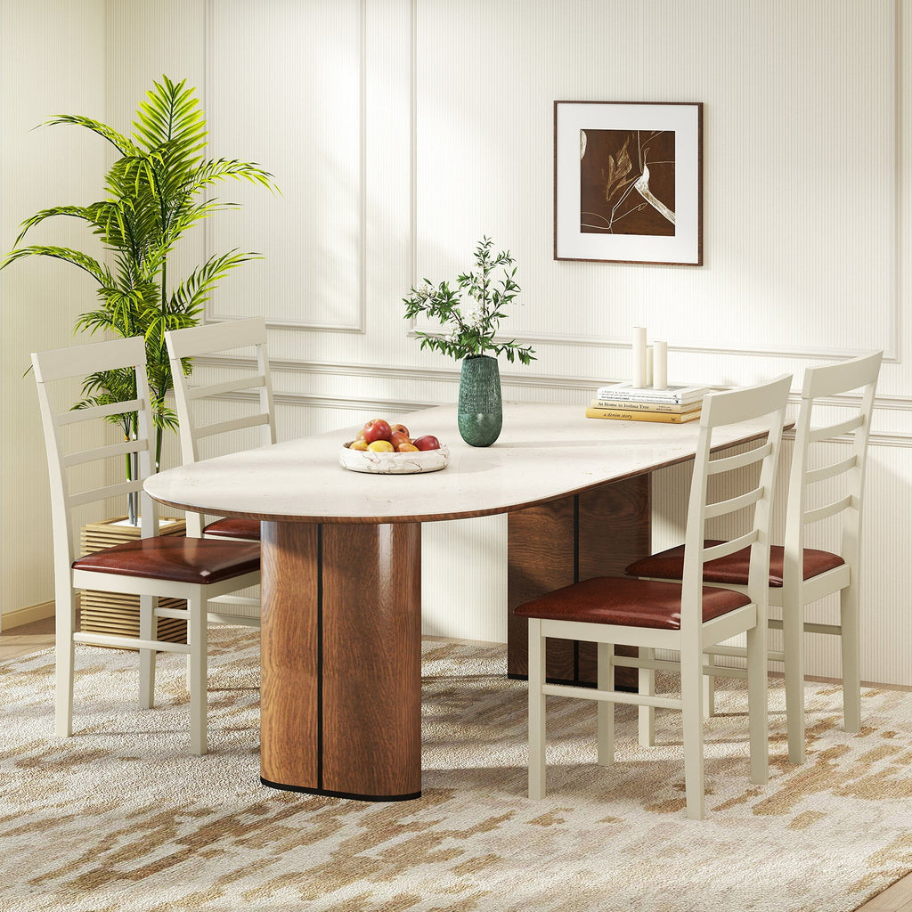PU Leather Upholstered Armless Wooden Dining Chair Set of 2-White