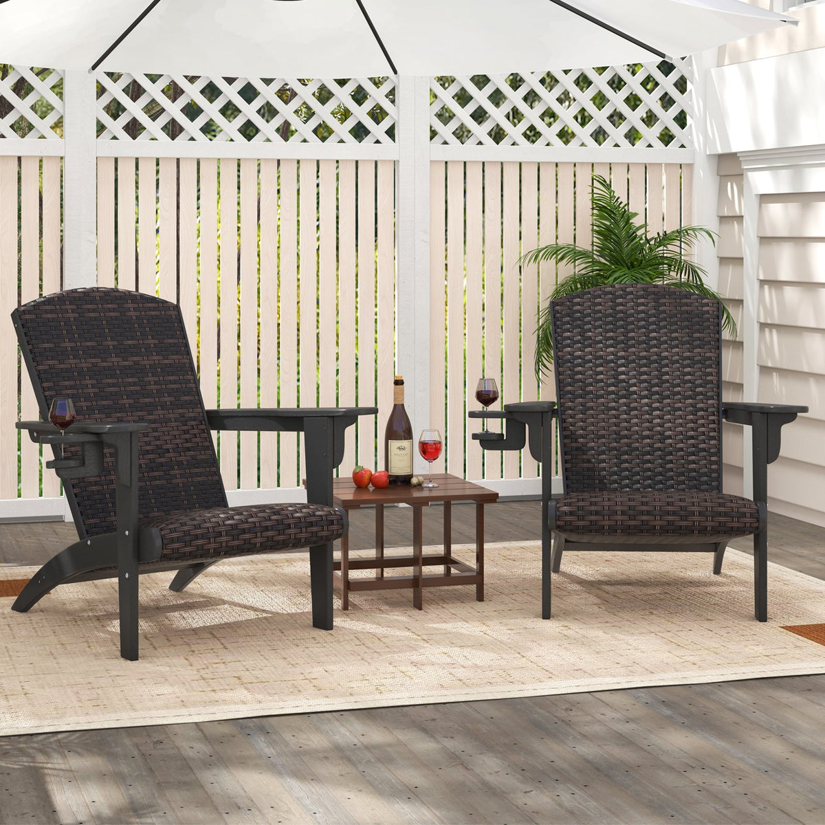 Patio Adirondack Chair with Rattan Padded Seat and Hidden Cupholder