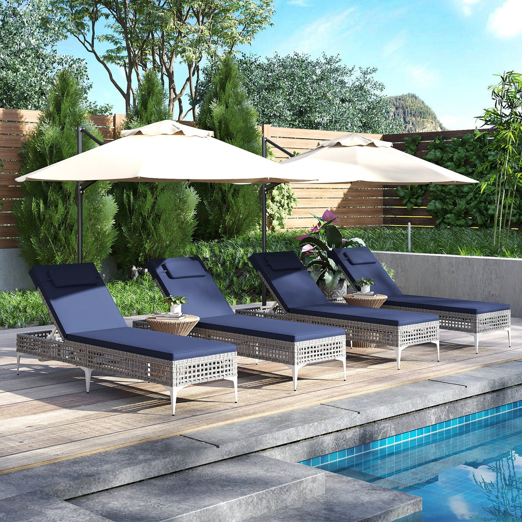 2 Pieces Patio Chaise Lounge Chair with 6-Level Adjustable Backrest and Headrest for Poolside-Navy