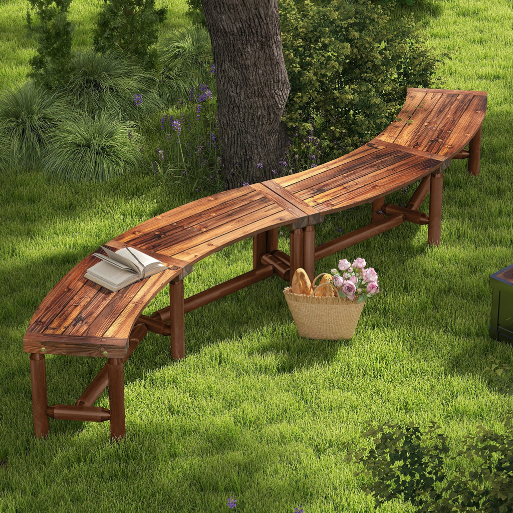 Patio Curved Bench Solid Wood Fire Pit Bench Outdoor Backless Loveseat