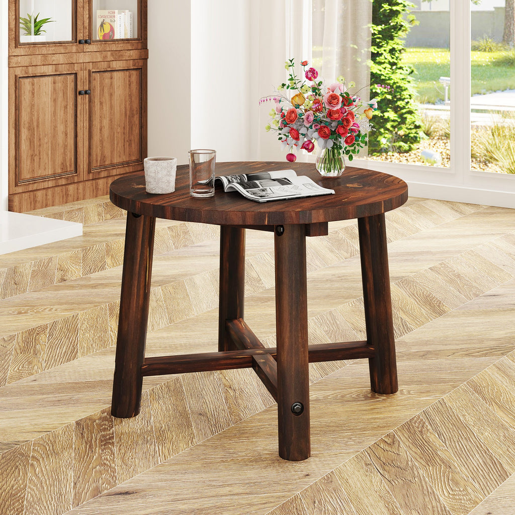 Patio End Table with Solid Wood Structure for Garden Deck Poolside and Indoors-Brown