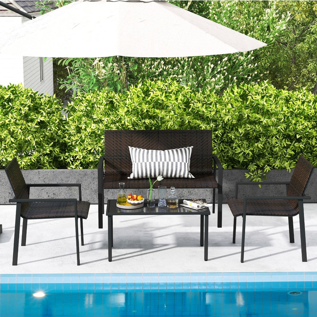4 Pieces Patio Furniture Set with Heavy Duty Galvanized Metal Frame
