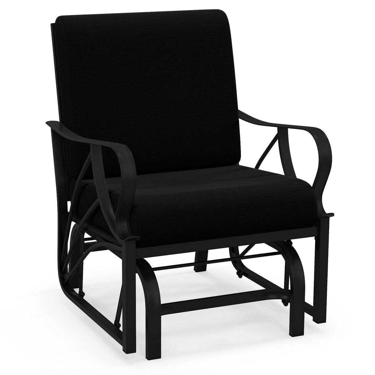 Patio Glider Rocking Chair with Thick Cushion and Curved Armrest