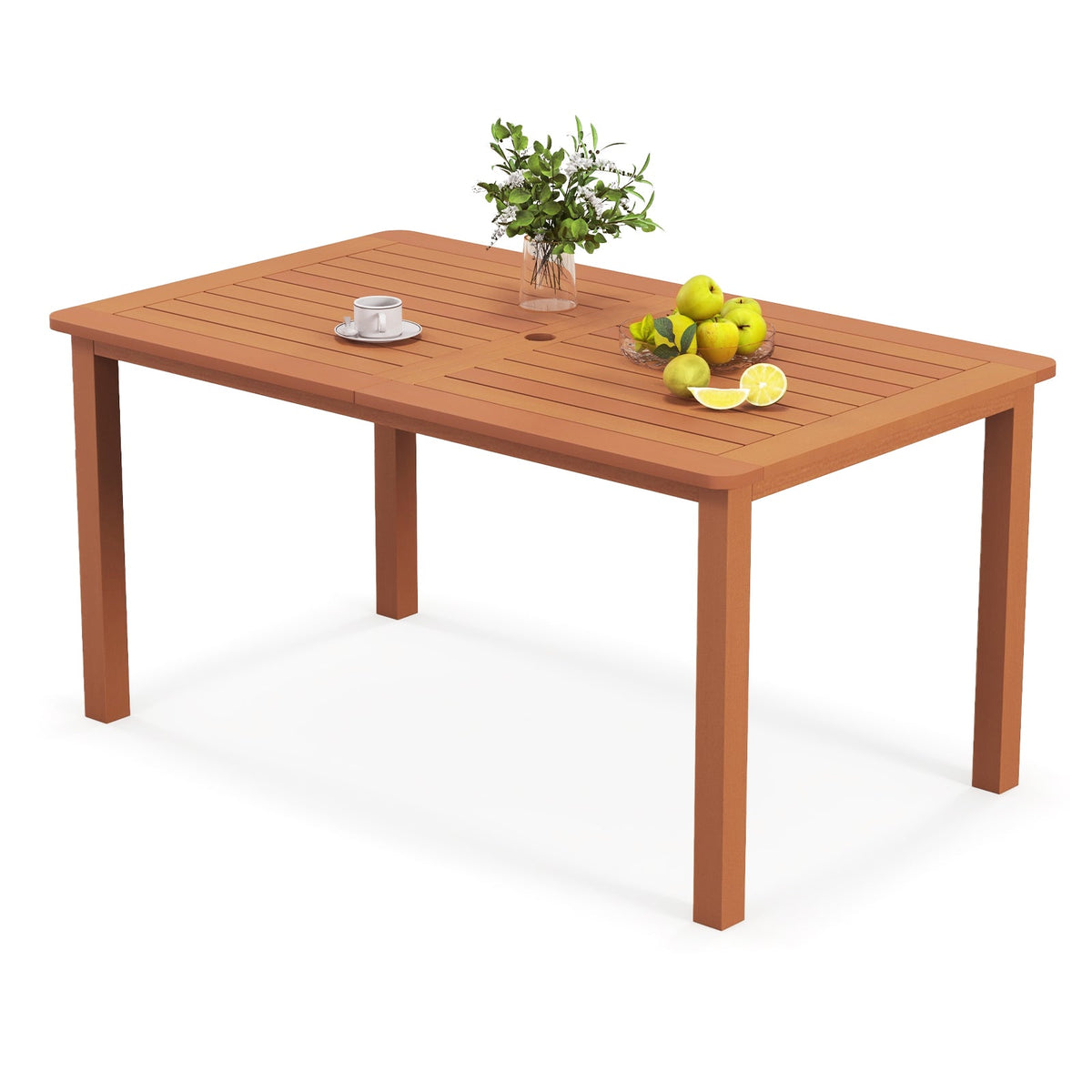 Patio Outdoor Solid Wood Dining Table with Umbrella Hole for 6