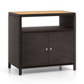 Rattan Storage Cabinet with Acacia Wood Countertop for Poolside Deck and Patio