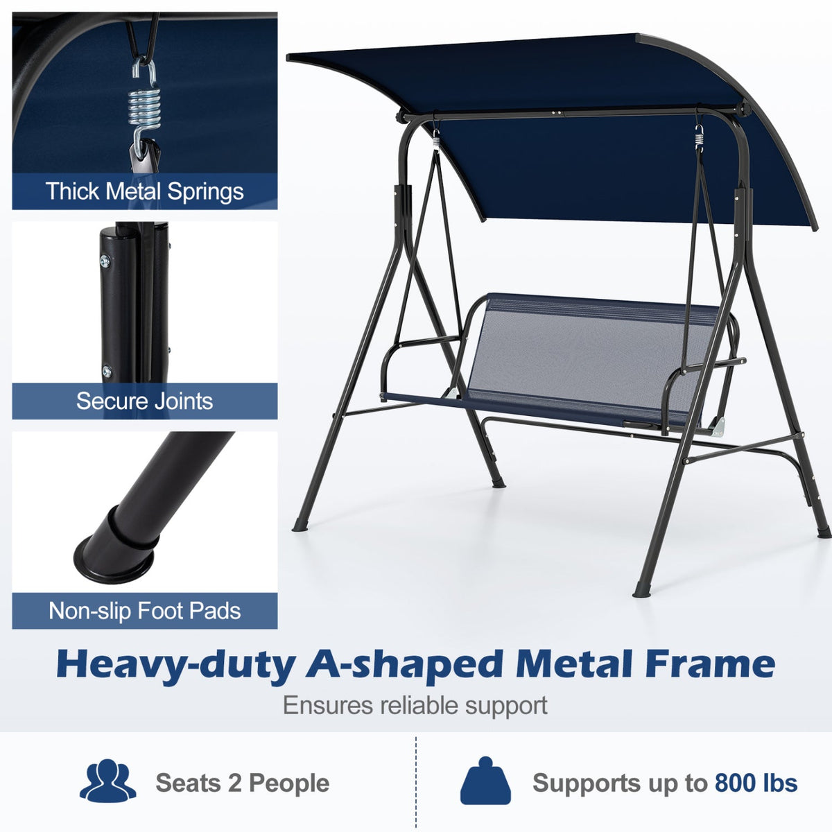 2-Person Patio Swing Chair with Adjustable Canopy