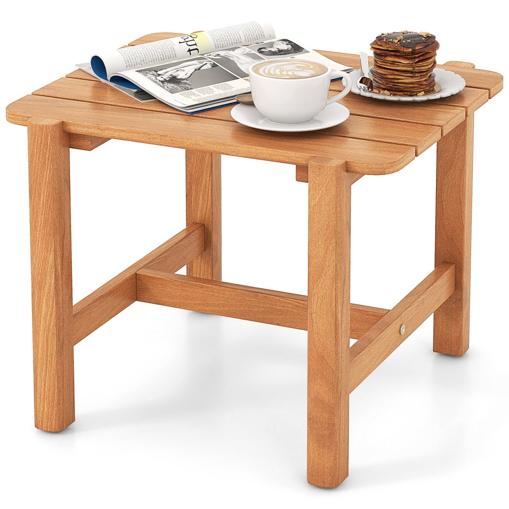 Patio Teak Wood Side Table with Slatted Tabletop for Yard