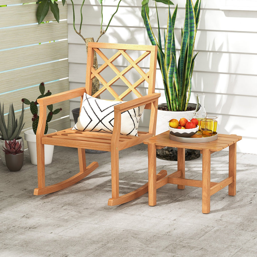 Patio Teak Wood Side Table with Slatted Tabletop for Yard
