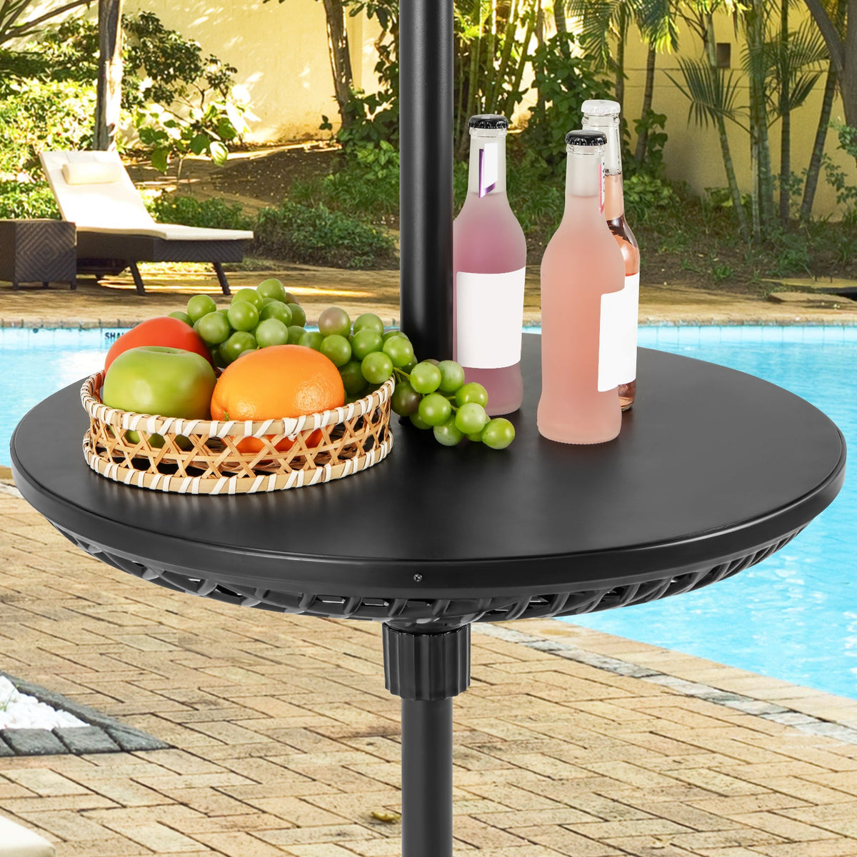 Patio Umbrella Table Tray Adjustable with Umbrella Poles-Black