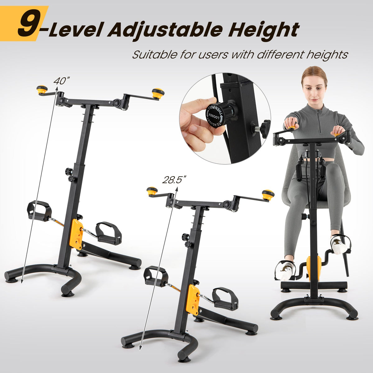 Pedal Exerciser with Adjustable Handgrip for Seniors-Yellow
