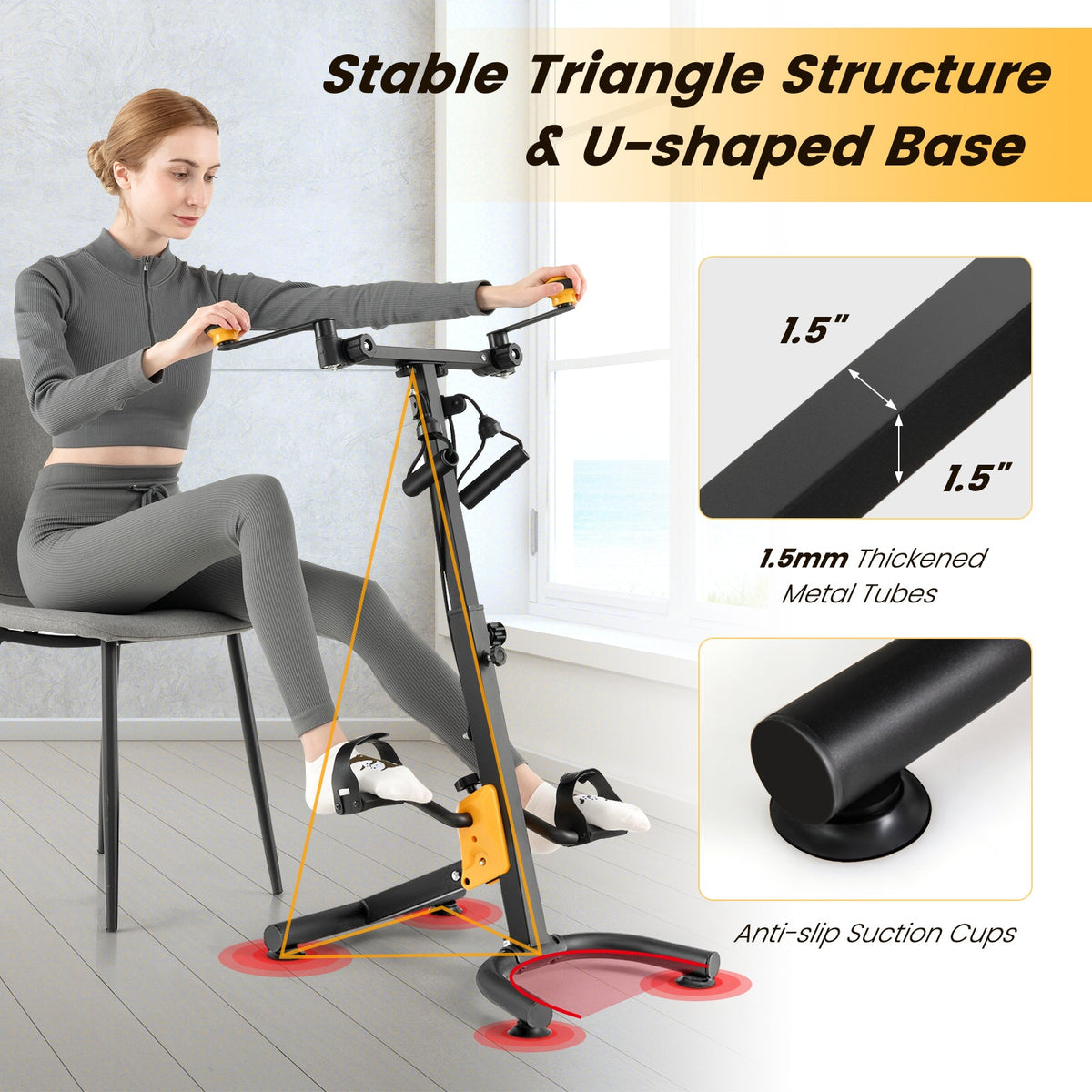Pedal Exerciser with Adjustable Handgrip for Seniors-Yellow