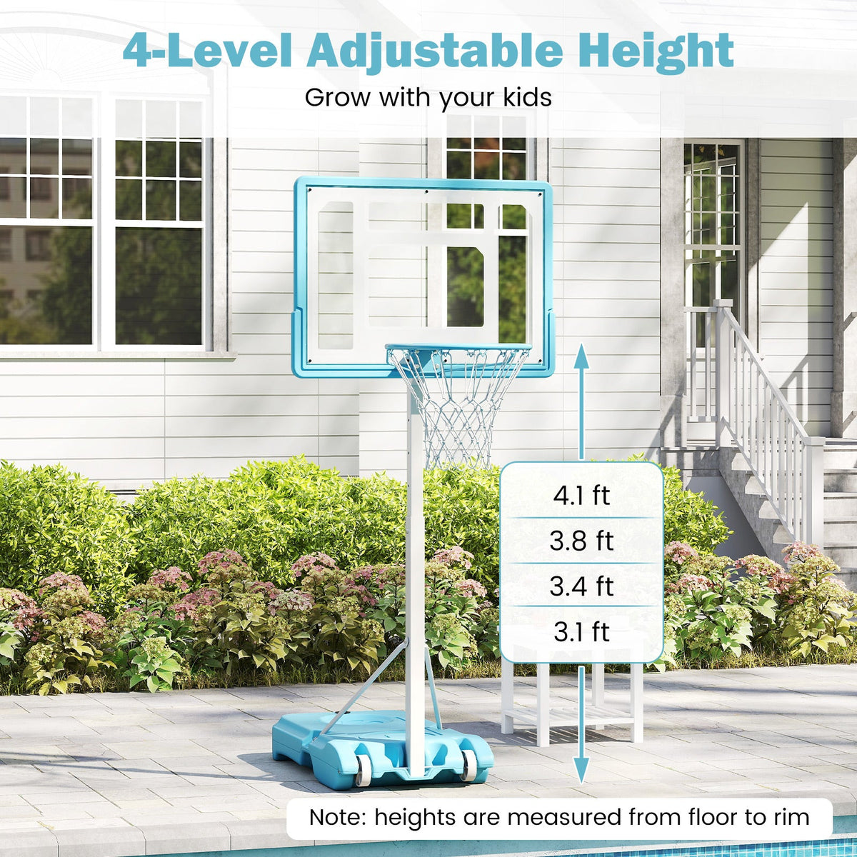 Pool Basketball Hoop Poolside Portable Basketball Goal with Shatterproof Backboard-White