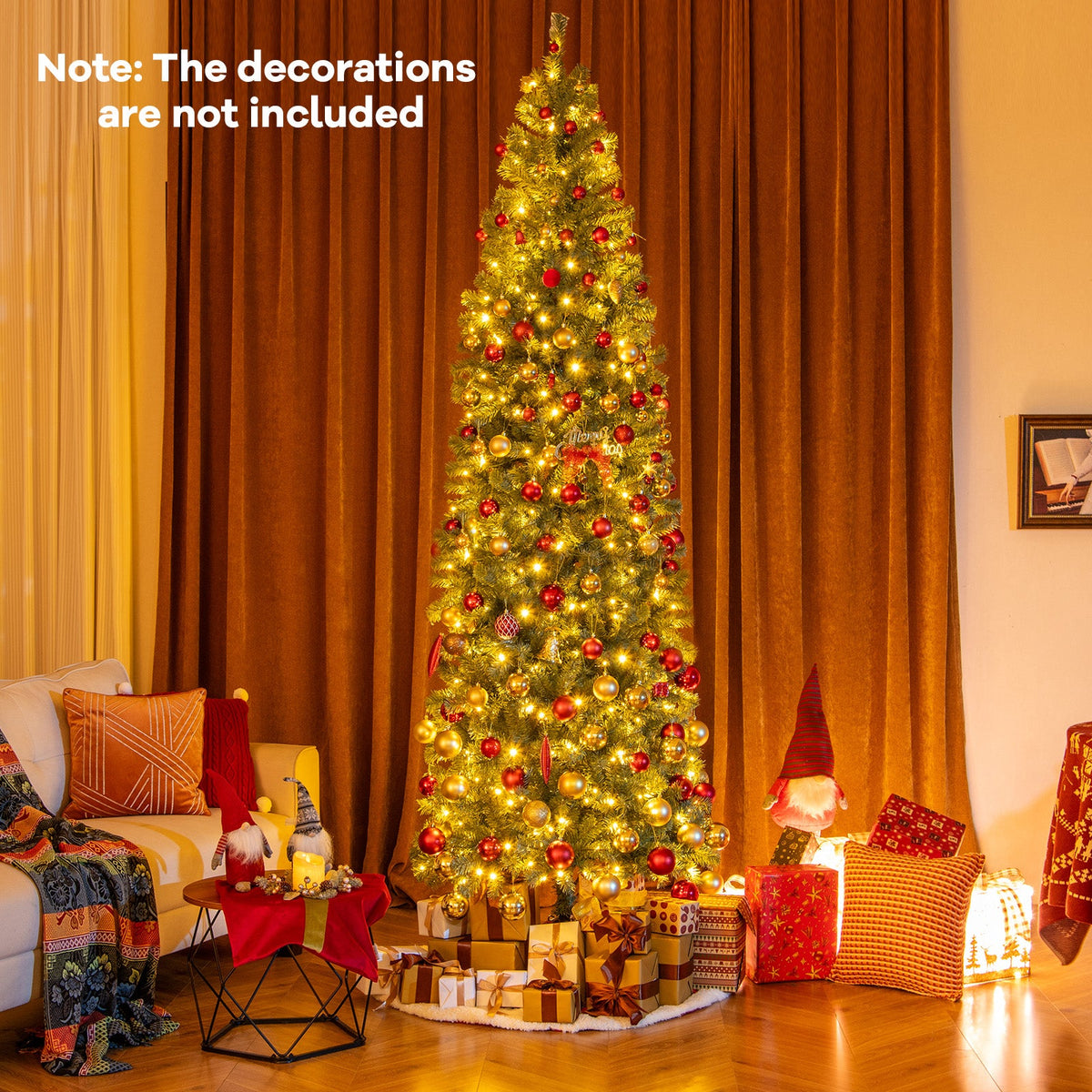 Pre-Lit Blue Artificial Christmas Tree Slim with 9 Lighting Modes