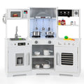 Pretend Play Kitchen Wooden Toy Set with Range Hood Real Sounds and Lights