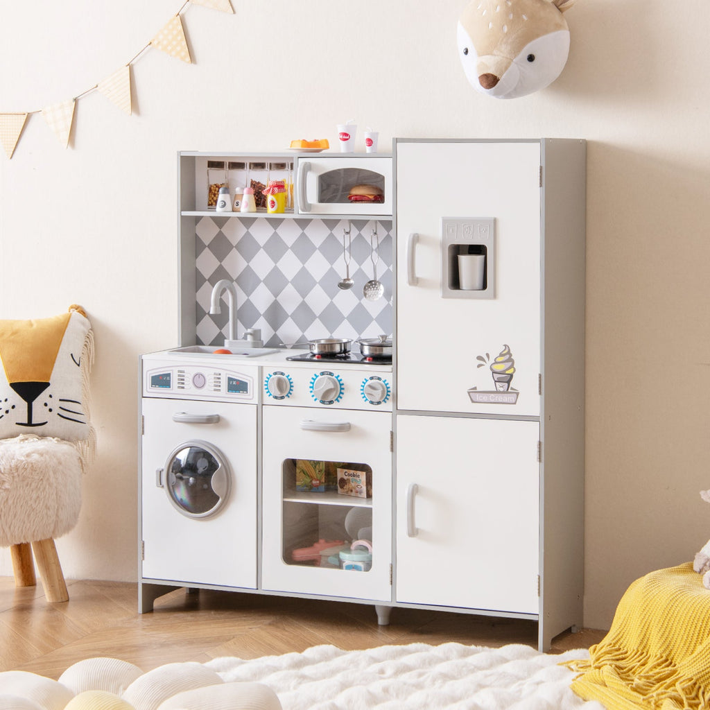 Pretend Play Kitchen for Kids Aged 3+ with Real Sounds and Lights-White