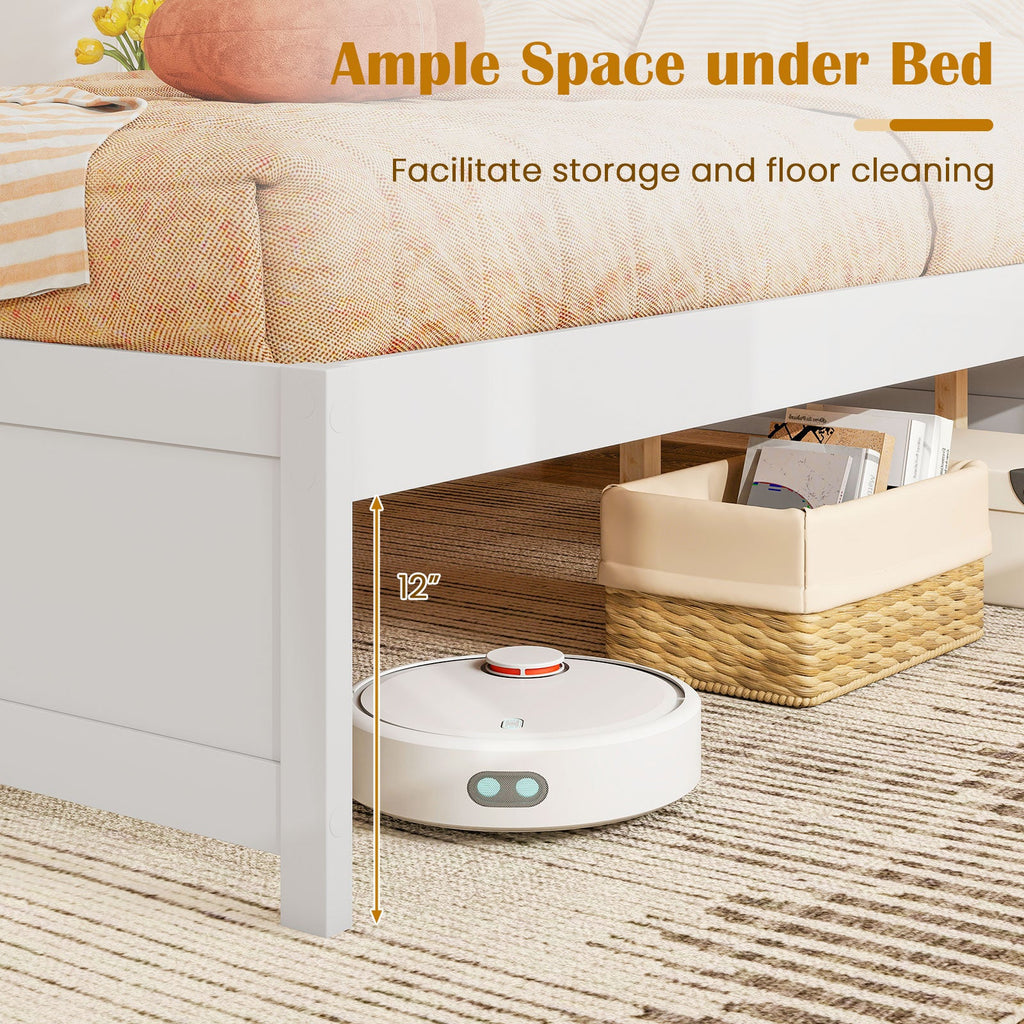 Queen Size Bed Frame with 2 Rolling Storage Drawers